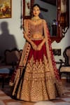 Buy_Angad Singh_Maroon Lehenga And Blouse- Raw Silk Embroidered Floral V Neck Bridal Set _at_Aza_Fashions