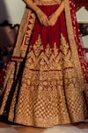 Buy_Angad Singh_Maroon Lehenga And Blouse- Raw Silk Embroidered Floral V Neck Bridal Set _Online_at_Aza_Fashions