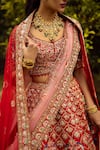Shop Angad Singh Red Dupattas- Net, Lehenga And Blouse- Raw Silk Zardozi Embroidered Bridal Set at Aza Fashions Shop_Angad Singh_Red Dupattas- Net, Lehenga And Blouse- Raw Silk Zardozi Embroidered Bridal Set _at_Aza_Fashions