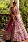 Buy_Angad Singh_Pink Lehenga And Blouse- Raw Silk Embroidered Floral V Neck Bridal Set _at_Aza_Fashions