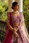 Shop_Angad Singh_Pink Lehenga And Blouse- Raw Silk Embroidered Floral V Neck Bridal Set _at_Aza_Fashions