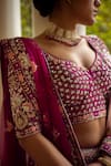 Angad Singh_Pink Lehenga And Blouse- Raw Silk Embroidered Floral V Neck Bridal Set _Online_at_Aza_Fashions