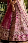 Buy_Angad Singh_Pink Lehenga And Blouse- Raw Silk Embroidered Floral V Neck Bridal Set _Online_at_Aza_Fashions