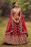Buy_Angad Singh_Maroon Lehenga And Blouse- Raw Silk Embroidered Floral V Zardozi Set For Women_at_Aza_Fashions