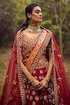Shop_Angad Singh_Maroon Lehenga And Blouse- Raw Silk Embroidered Floral V Zardozi Set For Women_at_Aza_Fashions