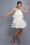 Buy_Elemente_White Fringe Lining Butter Crepe Embellished Cutdana One Shoulder Bella Dress _at_Aza_Fashions