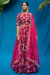 Buy_Pita Nila_Maroon Cupro Tussar, Raw And Organza Bead & Thread, Floral Lehenga Set _at_Aza_Fashions