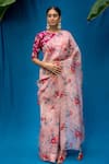 Buy_Pita Nila_Pink Organza And Raw Print & Embroidery Saree With Blouse  _at_Aza_Fashions