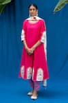 Buy_Pita Nila_Pink Chanderi And Soft Cotton Thread &amp; Sequin, Applique, Bead Anarkali &amp; Pant Set _at_Aza_Fashions