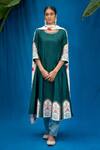 Buy_Pita Nila_Green Chanderi And Soft Cotton Thread & Sequin, Applique, Bead Anarkali & Pant Set _at_Aza_Fashions