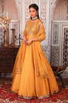 Esha Koul_Yellow Organza, Chanderi, Semi-crepe Sequin Work Round Anarkali With Dupatta_Online_at_Aza_Fashions