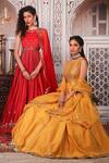 Shop_Esha Koul_Yellow Organza, Chanderi, Semi-crepe Sequin Work Round Anarkali With Dupatta_Online_at_Aza_Fashions
