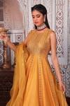 Esha Koul_Yellow Organza, Chanderi, Semi-crepe Sequin Work Round Anarkali With Dupatta_at_Aza_Fashions