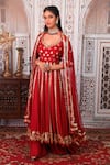 Buy_Esha Koul_Red Georgette Embellished Gota Leaf Neck Anarkali Set _at_Aza_Fashions