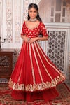 Shop_Esha Koul_Red Georgette Embellished Gota Leaf Neck Anarkali Set _at_Aza_Fashions