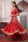 Esha Koul_Red Georgette Embellished Gota Leaf Neck Anarkali Set _Online_at_Aza_Fashions