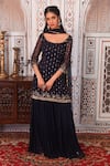Buy_Esha Koul_Blue Georgette Embellished Sequin Work Scoop Neck Kurta Sharara Set _at_Aza_Fashions