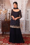 Buy_Esha Koul_Blue Georgette Embellished Sequin Work Scoop Neck Kurta Sharara Set _Online_at_Aza_Fashions