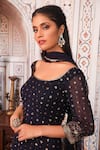 Esha Koul_Blue Georgette Embellished Sequin Work Scoop Neck Kurta Sharara Set _at_Aza_Fashions