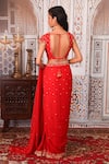 Shop_Esha Koul_Red Georgette Embellished Nakshi Work Scoop Neck Saree With Blouse _at_Aza_Fashions