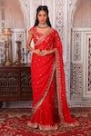 Esha Koul_Red Georgette Embellished Nakshi Work Scoop Neck Saree With Blouse _Online_at_Aza_Fashions