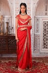 Buy_Esha Koul_Red Georgette Embellished Nakshi Work Scoop Neck Saree With Blouse _Online_at_Aza_Fashions