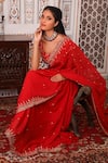 Shop_Esha Koul_Red Georgette Embellished Nakshi Work Scoop Neck Saree With Blouse _Online_at_Aza_Fashions