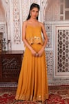 Buy_Esha Koul_Yellow Georgette, Semi-crepe Gota, Sequin Work Embellished Top And Palazzo Set _at_Aza_Fashions