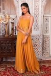 Esha Koul_Yellow Georgette, Semi-crepe Gota, Sequin Work Embellished Top And Palazzo Set _Online_at_Aza_Fashions