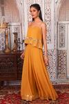 Buy_Esha Koul_Yellow Georgette, Semi-crepe Gota, Sequin Work Embellished Top And Palazzo Set _Online_at_Aza_Fashions