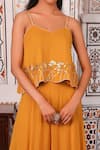 Esha Koul_Yellow Georgette, Semi-crepe Gota, Sequin Work Embellished Top And Palazzo Set _at_Aza_Fashions