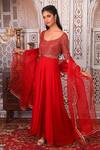 Esha Koul_Red Organza, Georgette, Semi-crepe Gota, Sequin Work Embellished Anarkali Set_Online_at_Aza_Fashions
