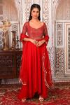 Buy_Esha Koul_Red Organza, Georgette, Semi-crepe Gota, Sequin Work Embellished Anarkali Set_at_Aza_Fashions