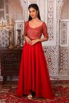 Shop_Esha Koul_Red Organza, Georgette, Semi-crepe Gota, Sequin Work Embellished Anarkali Set_Online_at_Aza_Fashions