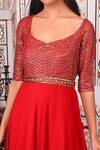 Esha Koul_Red Organza, Georgette, Semi-crepe Gota, Sequin Work Embellished Anarkali Set_at_Aza_Fashions