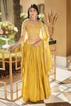 Buy_MATSYA_Yellow Lehenga And Blouse Chanderi Silk Citrus Roman Cape Set  _at_Aza_Fashions