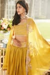 Buy_MATSYA_Yellow Lehenga And Blouse Chanderi Silk Citrus Roman Cape Set  _Online_at_Aza_Fashions