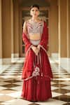 Buy_MATSYA_Red Chanderi Silk Embroidered Mirror Shahi Chandan Rubani Lehenga Set  _at_Aza_Fashions