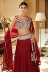 Shop_MATSYA_Red Chanderi Silk Embroidered Mirror Shahi Chandan Rubani Lehenga Set  _at_Aza_Fashions