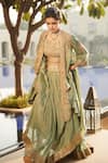 MATSYA_Green Silk Embroidered Zardozi Florentine Nayaab Lehenga Cape Set  _Online_at_Aza_Fashions