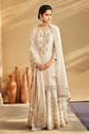 Buy_MATSYA_White Chanderi Silk Embroidered Sequins Sucha Ekru Aurum Sharara Set  _at_Aza_Fashions