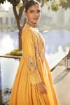 MATSYA_Yellow Chanderi Silk Embroidered Resham Scoop Venetian Tripitaka Lehenga Set  _Online_at_Aza_Fashions