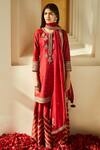 MATSYA_Red Chanderi Silk Embroidered Sequins V Neck Aurum Sharara Set  _Online_at_Aza_Fashions