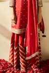 MATSYA_Red Chanderi Silk Embroidered Sequins V Neck Aurum Sharara Set  _at_Aza_Fashions