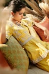 Shop_MATSYA_Yellow Silk Embroidered Zardozi Citrus Chandan Florentine Peplum Set  _at_Aza_Fashions