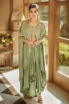 Buy_Matsya_Green Silk Resham Aari Blouse Scoop Aurora Dhoti Set With Cape _at_Aza_Fashions