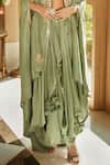 Shop_Matsya_Green Silk Resham Aari Blouse Scoop Aurora Dhoti Set With Cape _Online_at_Aza_Fashions
