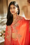 Buy_MATSYA_Pink Silk Embroidered Resham Aari Hibiscus Coral Aurora Dhoti Cape Set  _Online_at_Aza_Fashions