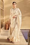 Buy_MATSYA_White Saree Tissue Blouse Chanderi Silk Suchcha Ekru With _at_Aza_Fashions