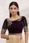 Buy_Samyukta Singhania_Purple Velvet Embroidered Sequins Round Cutdana Work Blouse _at_Aza_Fashions